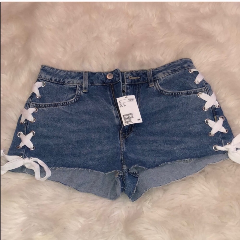 H&M Divided denim shorts with side ties